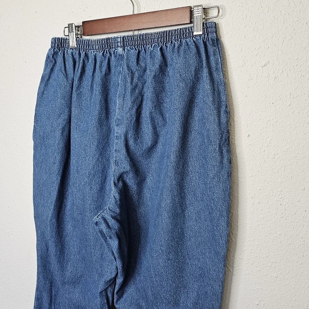 Chic Womens 16 Petite Elastic Waist Blue Jean Pull‎ On Pants High Rise Stretch